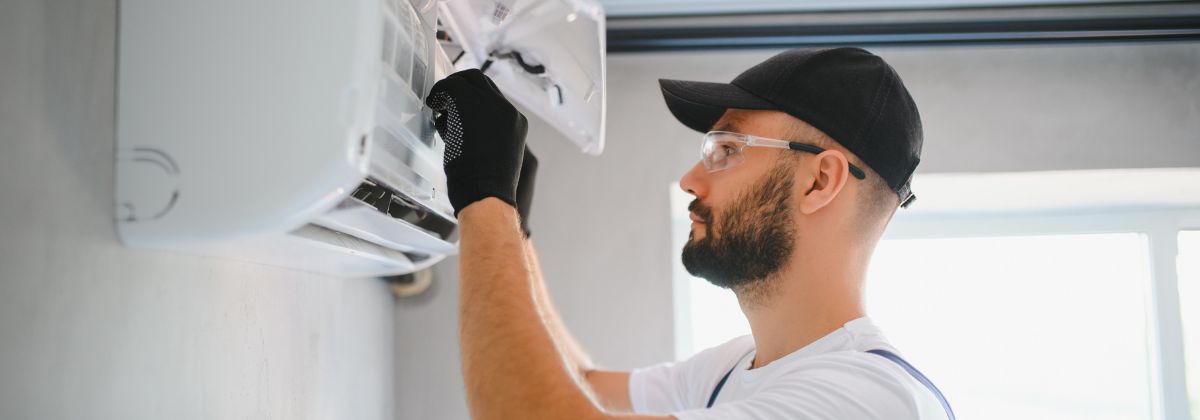 Técnico especializado realizando instalación y mantenimiento de sistema 
de climatización en vivienda
