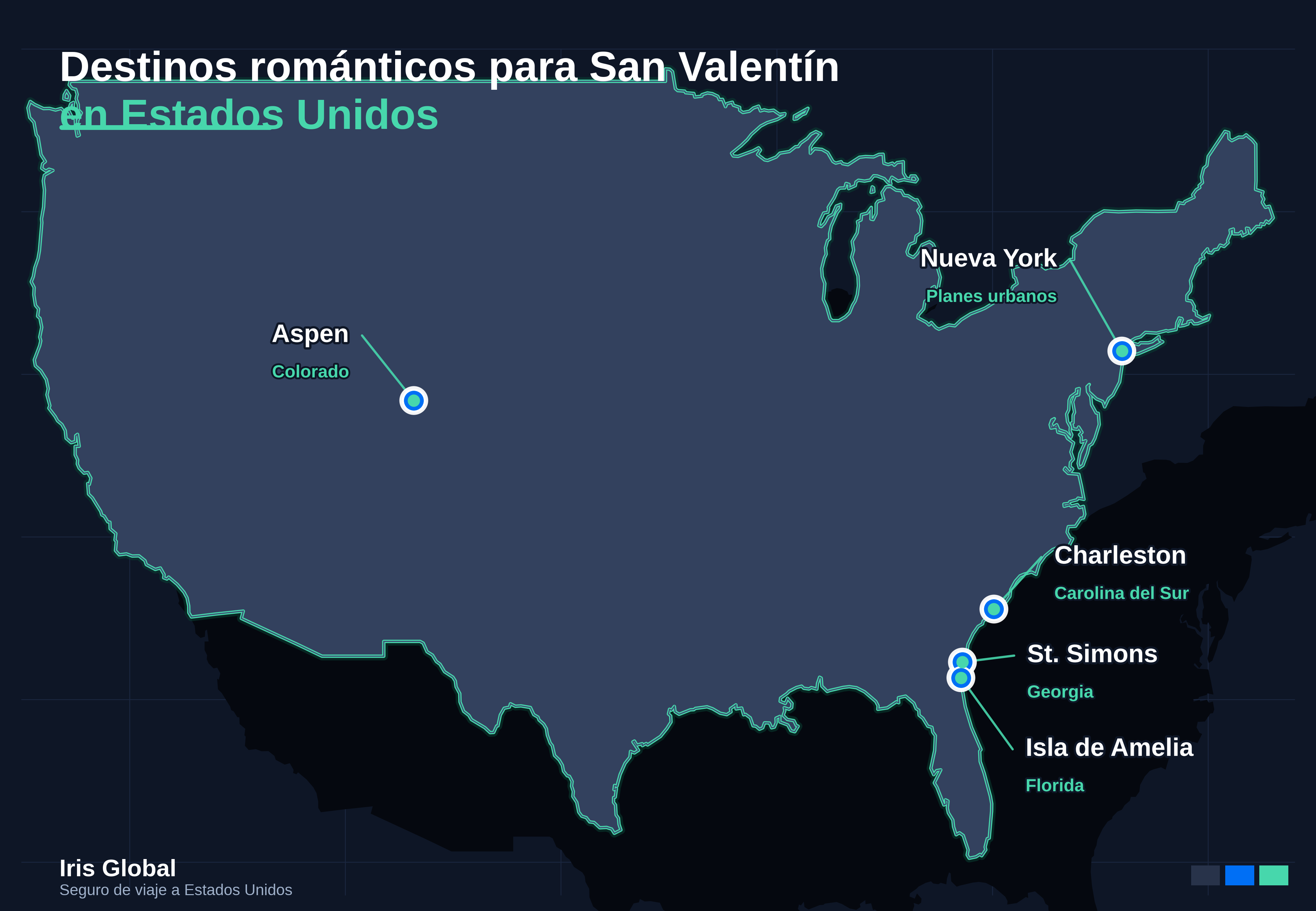 Destinos románticos para San Valentín en Estados Unidos: Nueva York, Charleston, Isla de Amelia, St. Simons y Aspen